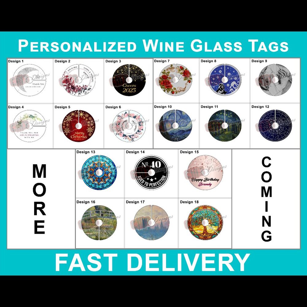 Personalized Wine Glass Circle Tags (12 per set)